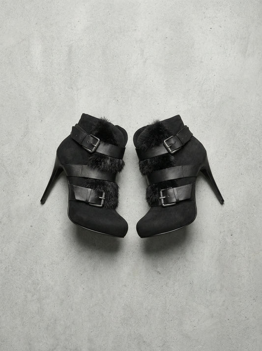 ASH Rabbit-Fur Buckle Heels