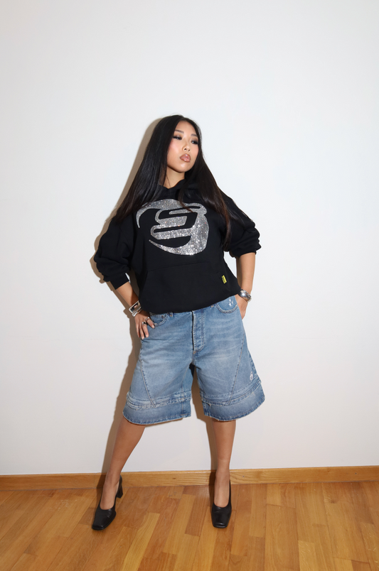 Black Glitter Logo Hoodie