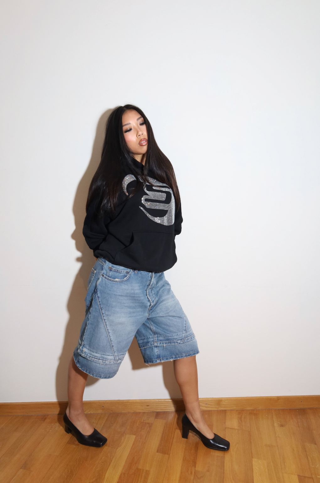 Black Glitter Logo Hoodie