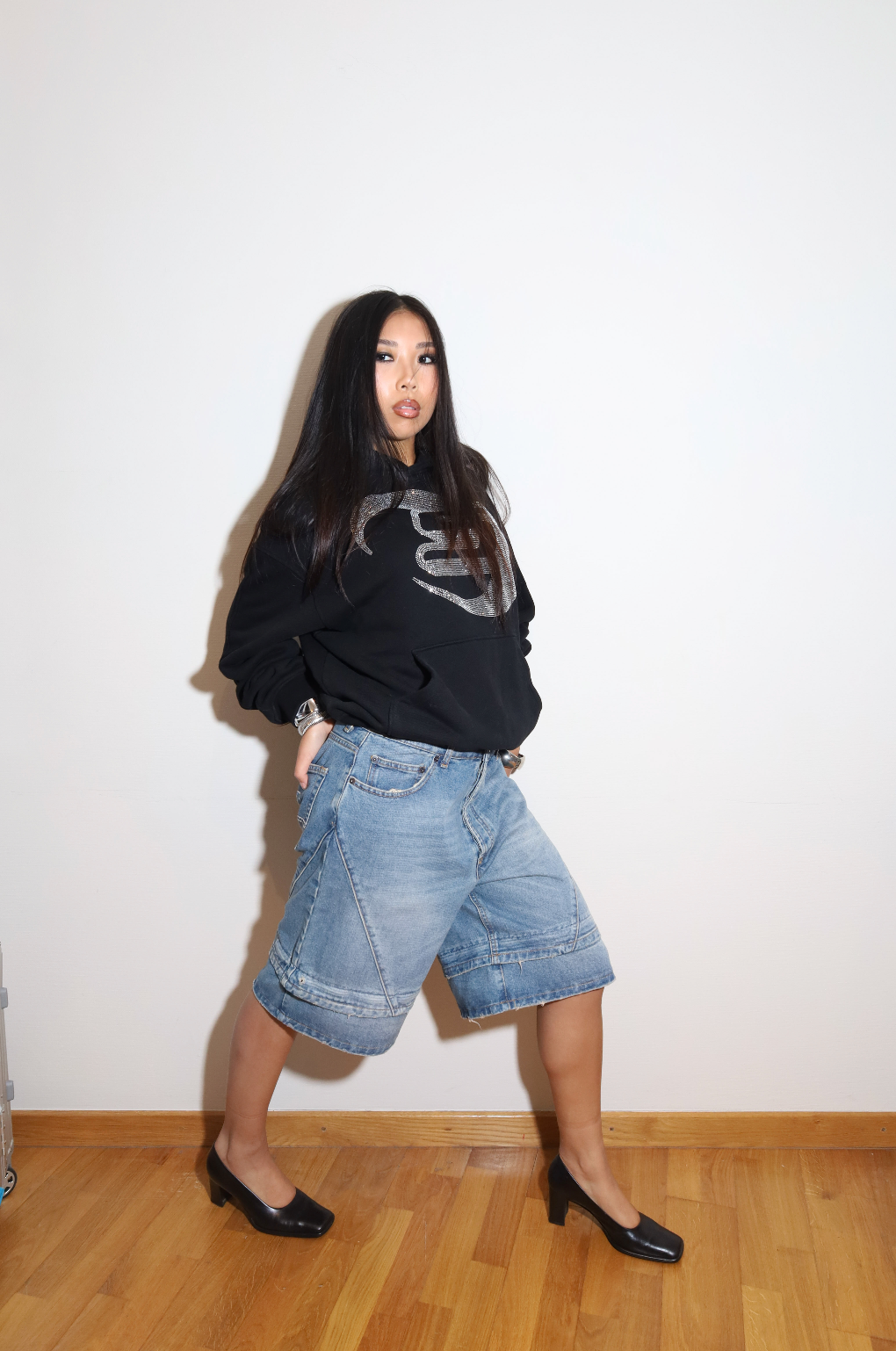 Black Glitter Logo Hoodie