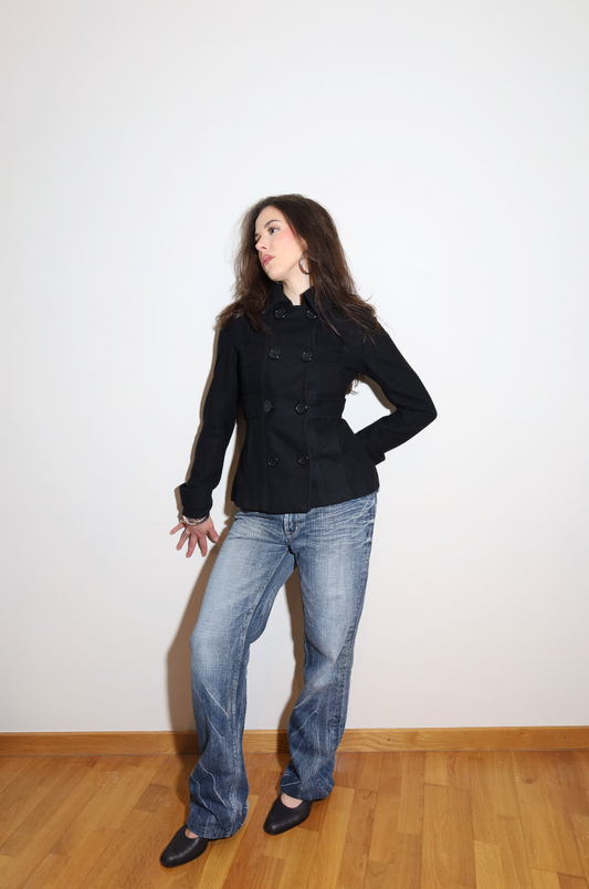 Black Fitted Peacoat Jacket