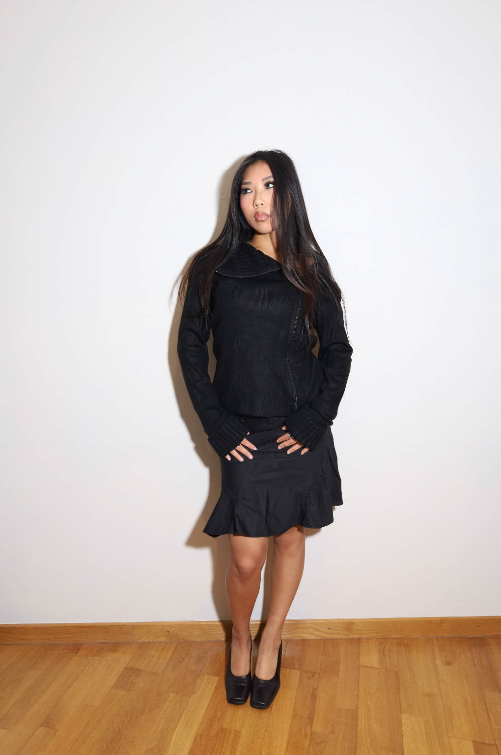 Black Zipper Knit Sweater