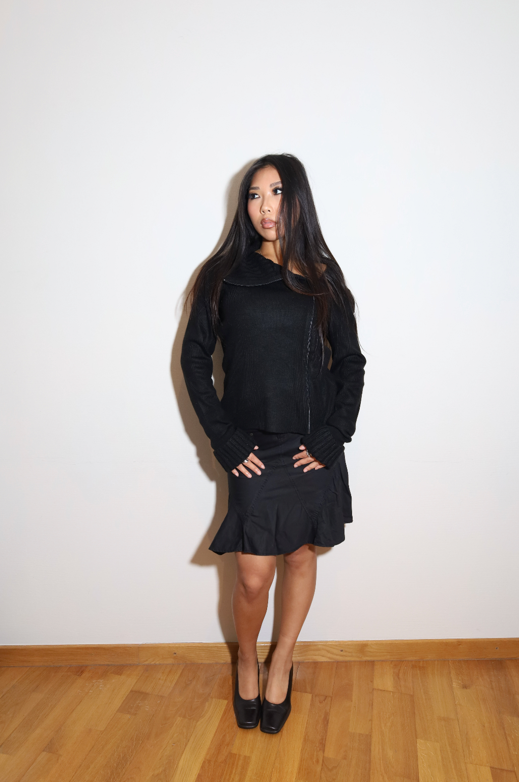 Black Zipper Knit Sweater