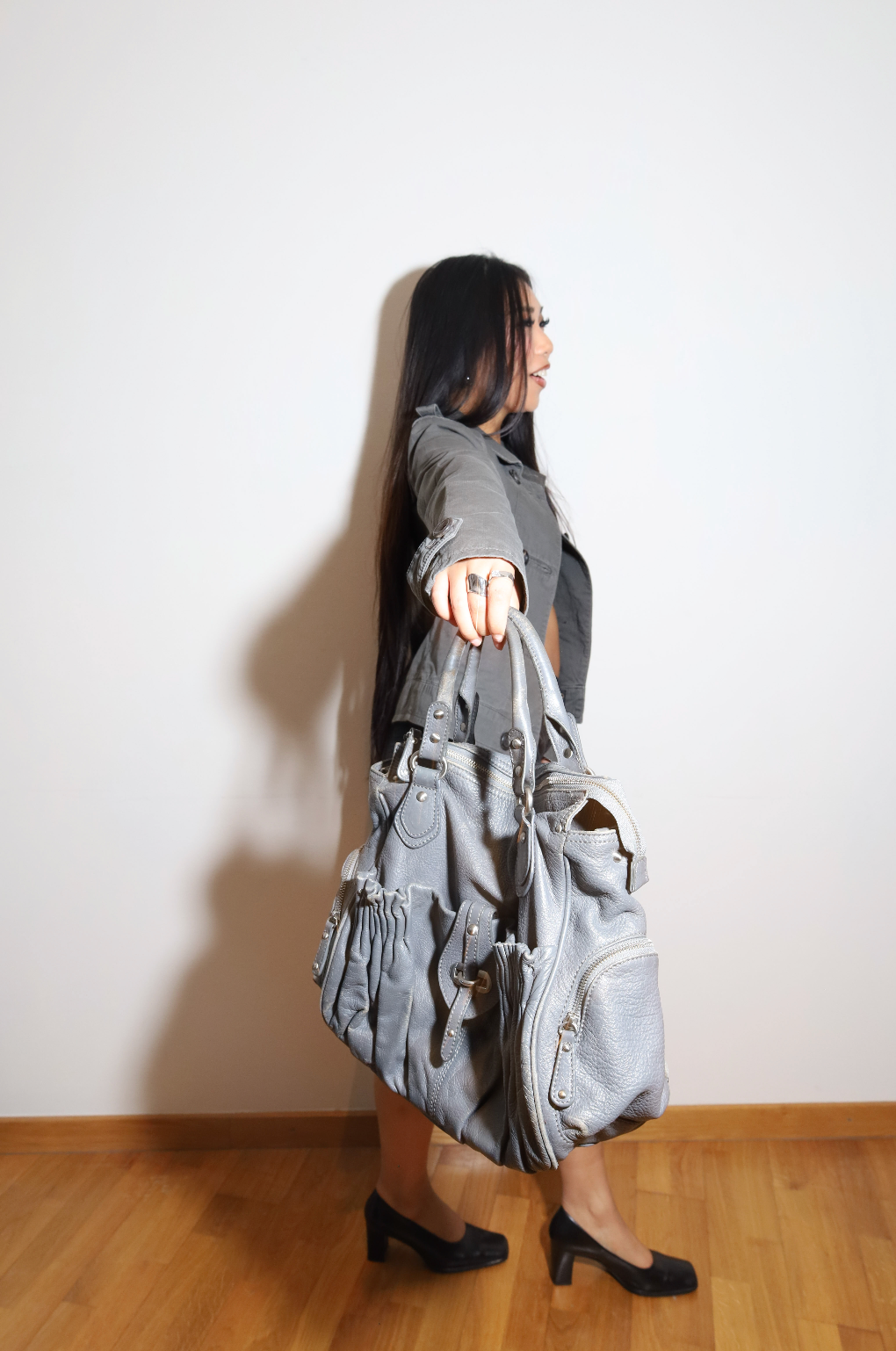 Grey Leather Vintage Bag