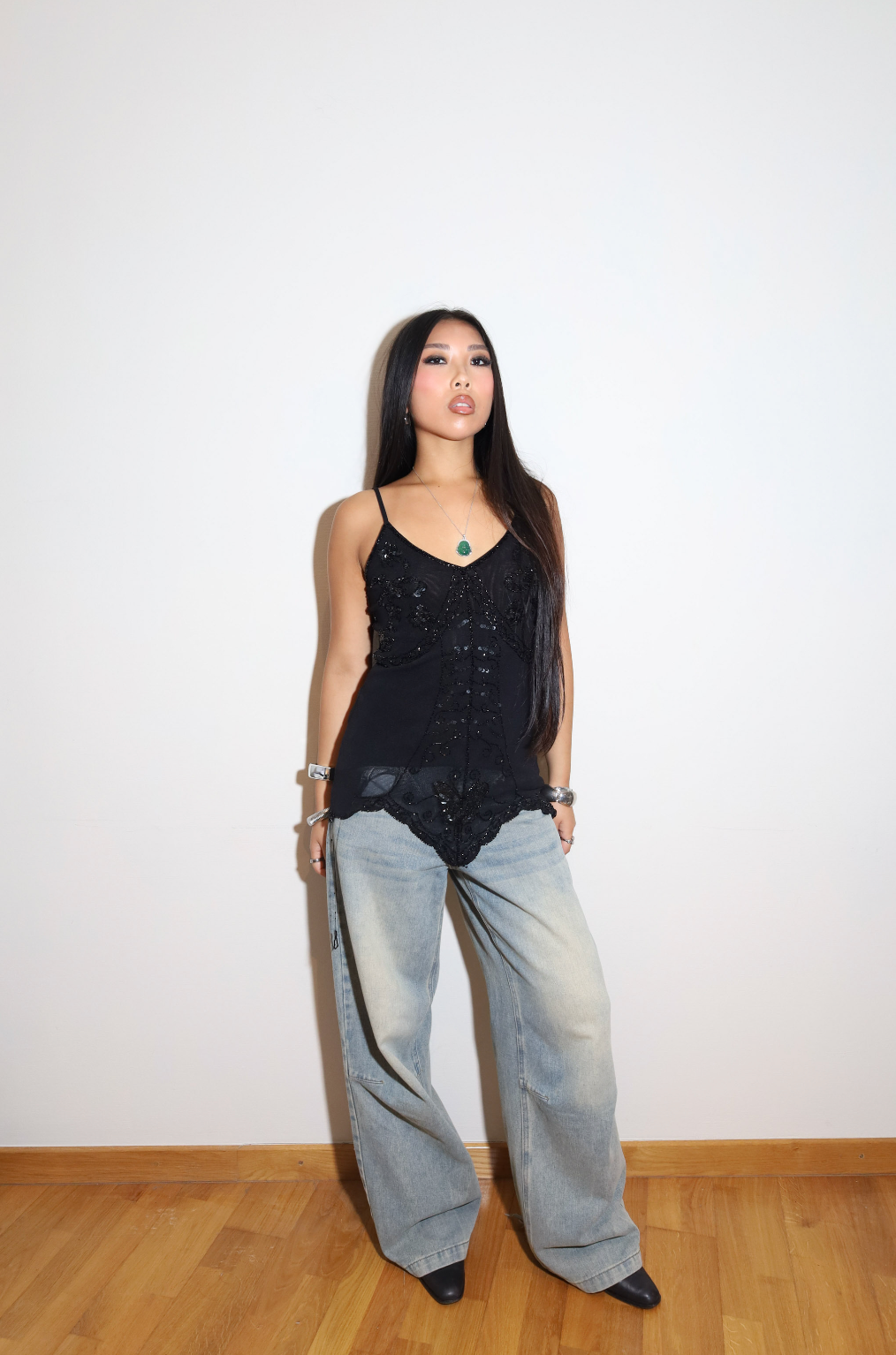 Black Sheer Sequin Top