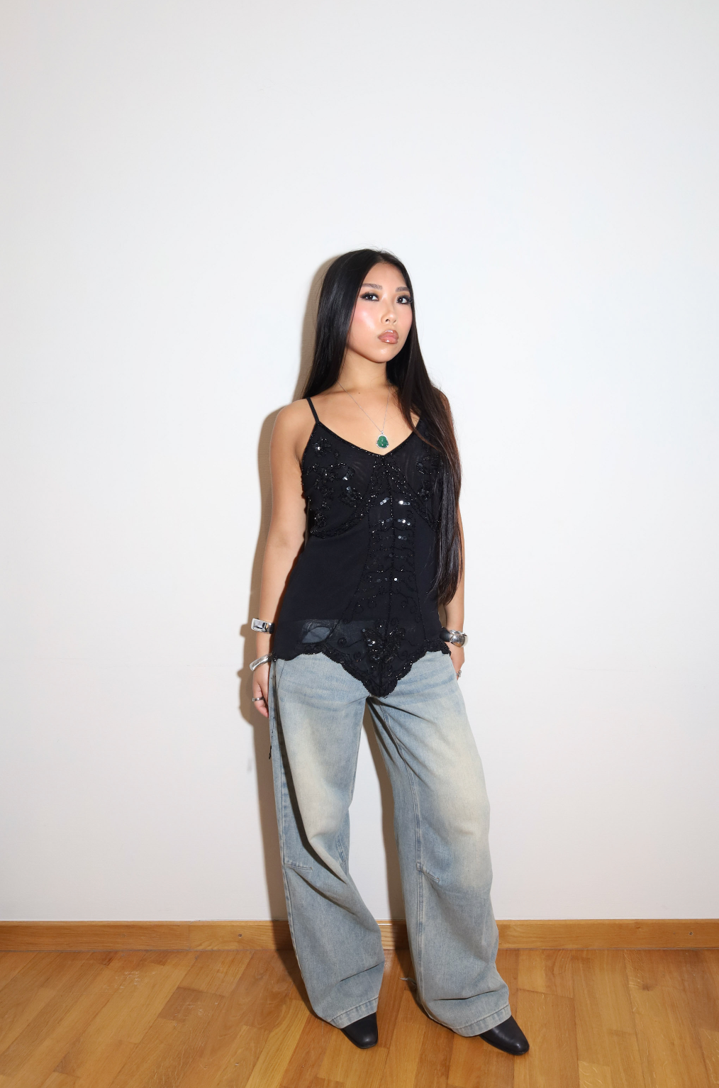 Black Sheer Sequin Top