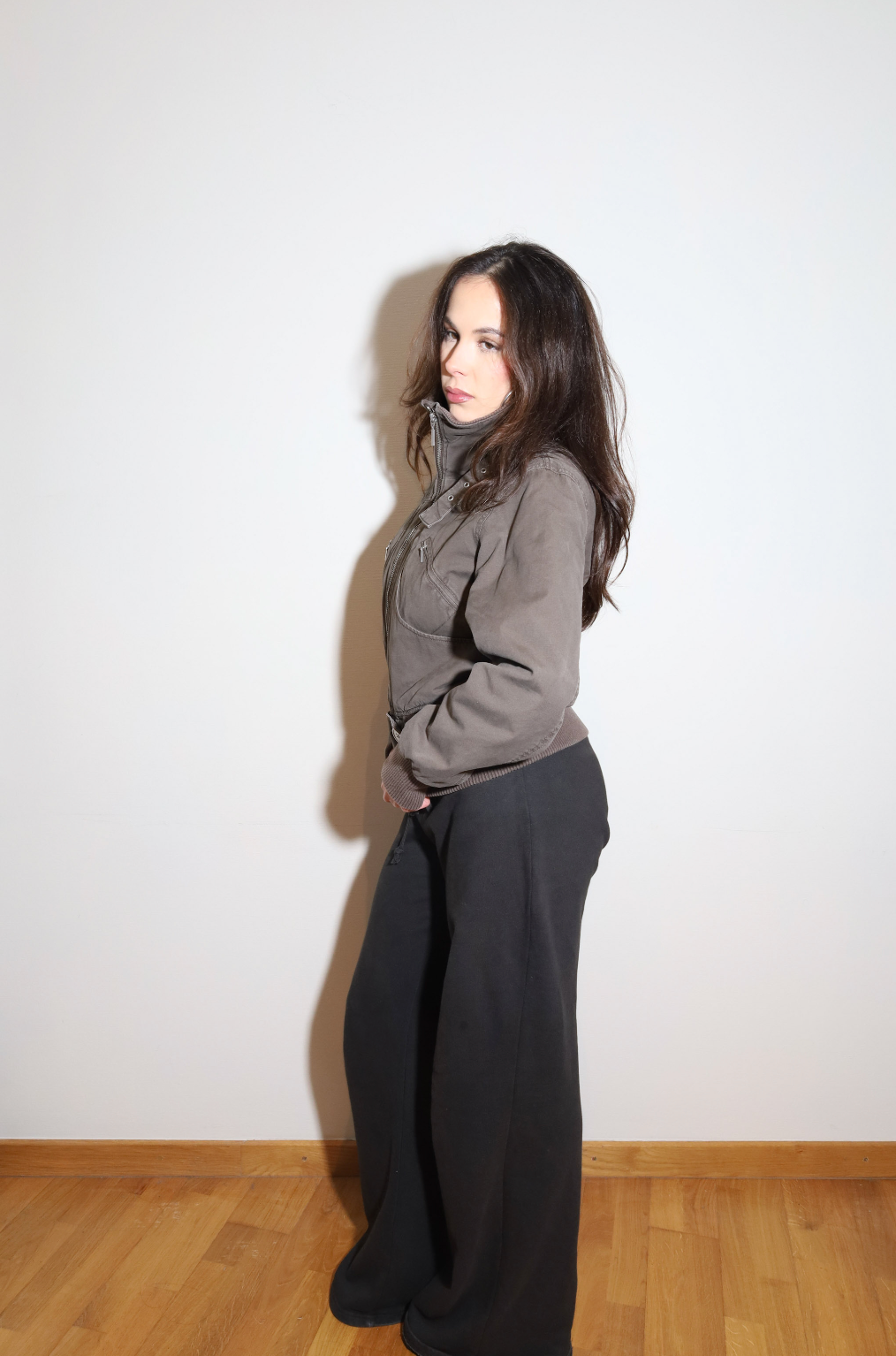 Taupe High Neck Bomber Jacket