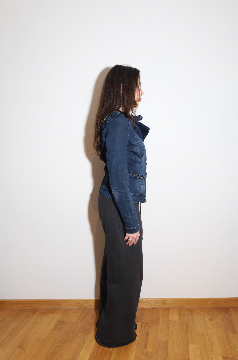 Dark Blue Denim Biker Jacket