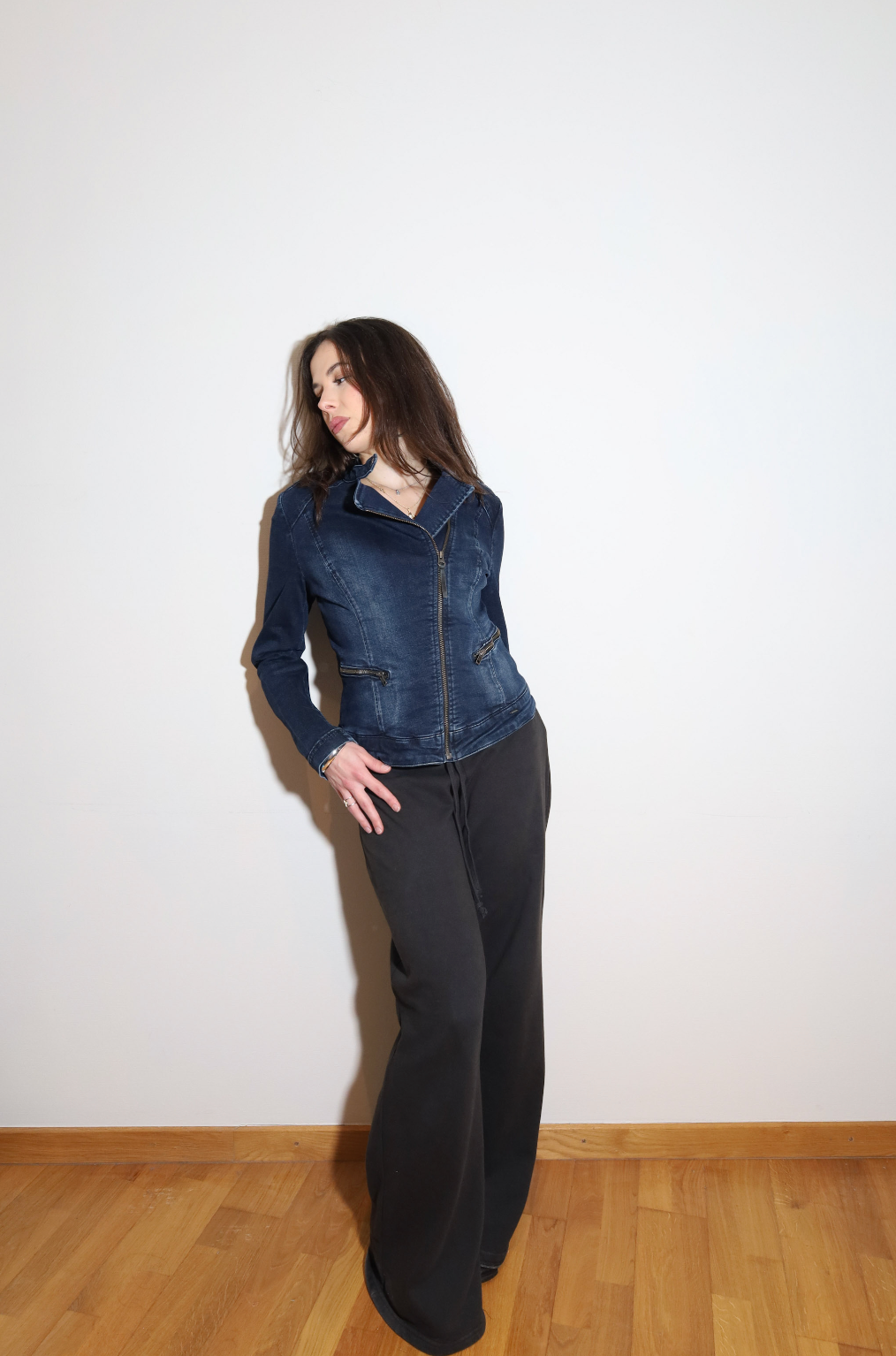 Dark Blue Denim Biker Jacket