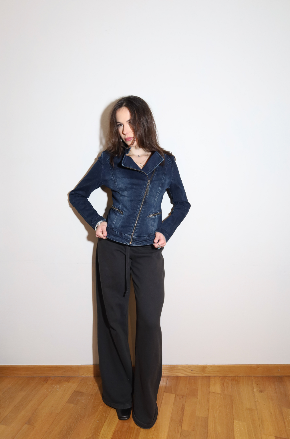 Dark Blue Denim Biker Jacket