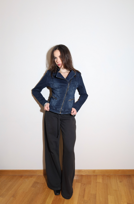 Dark Blue Denim Biker Jacket