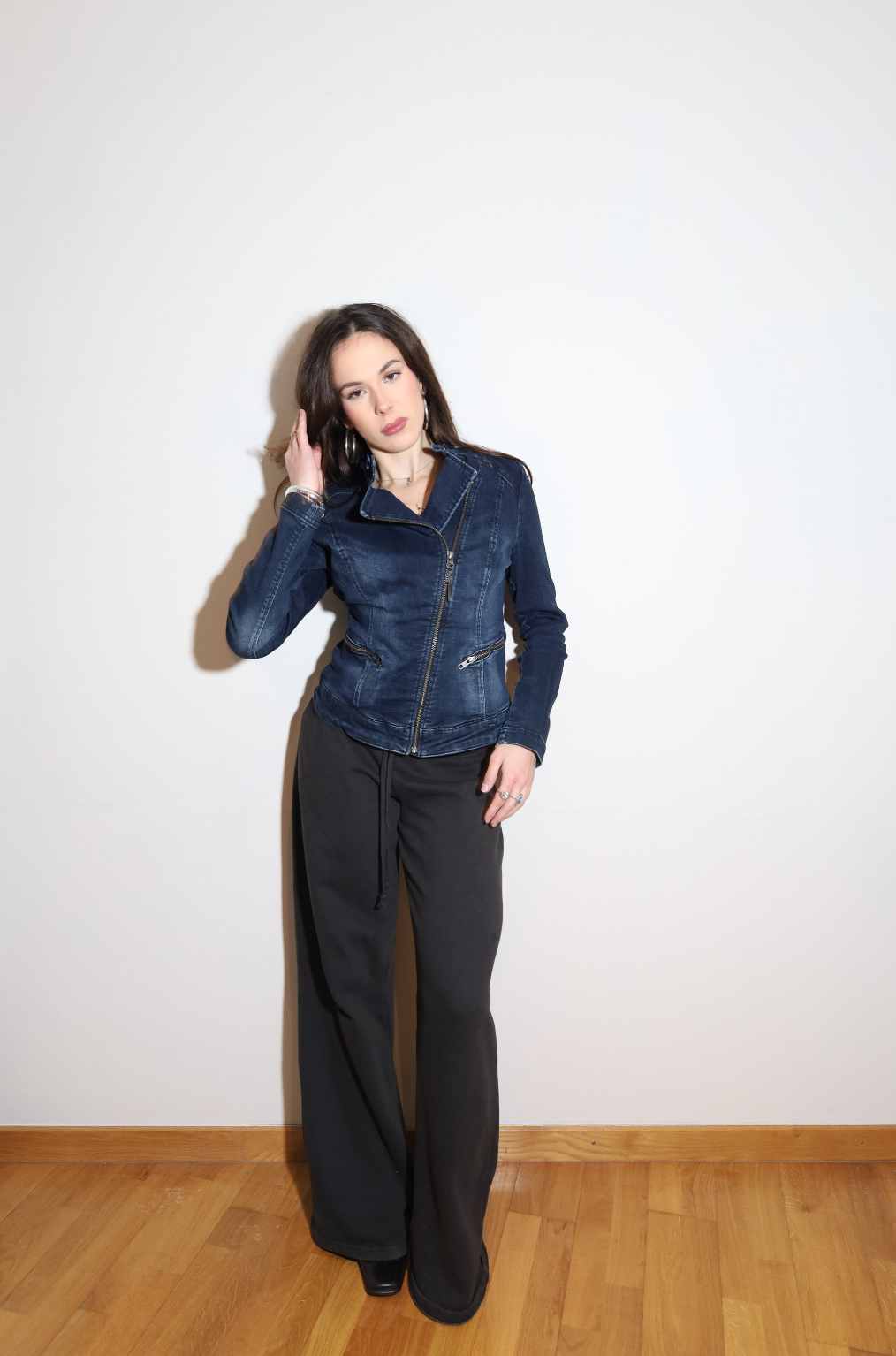 Dark Blue Denim Biker Jacket