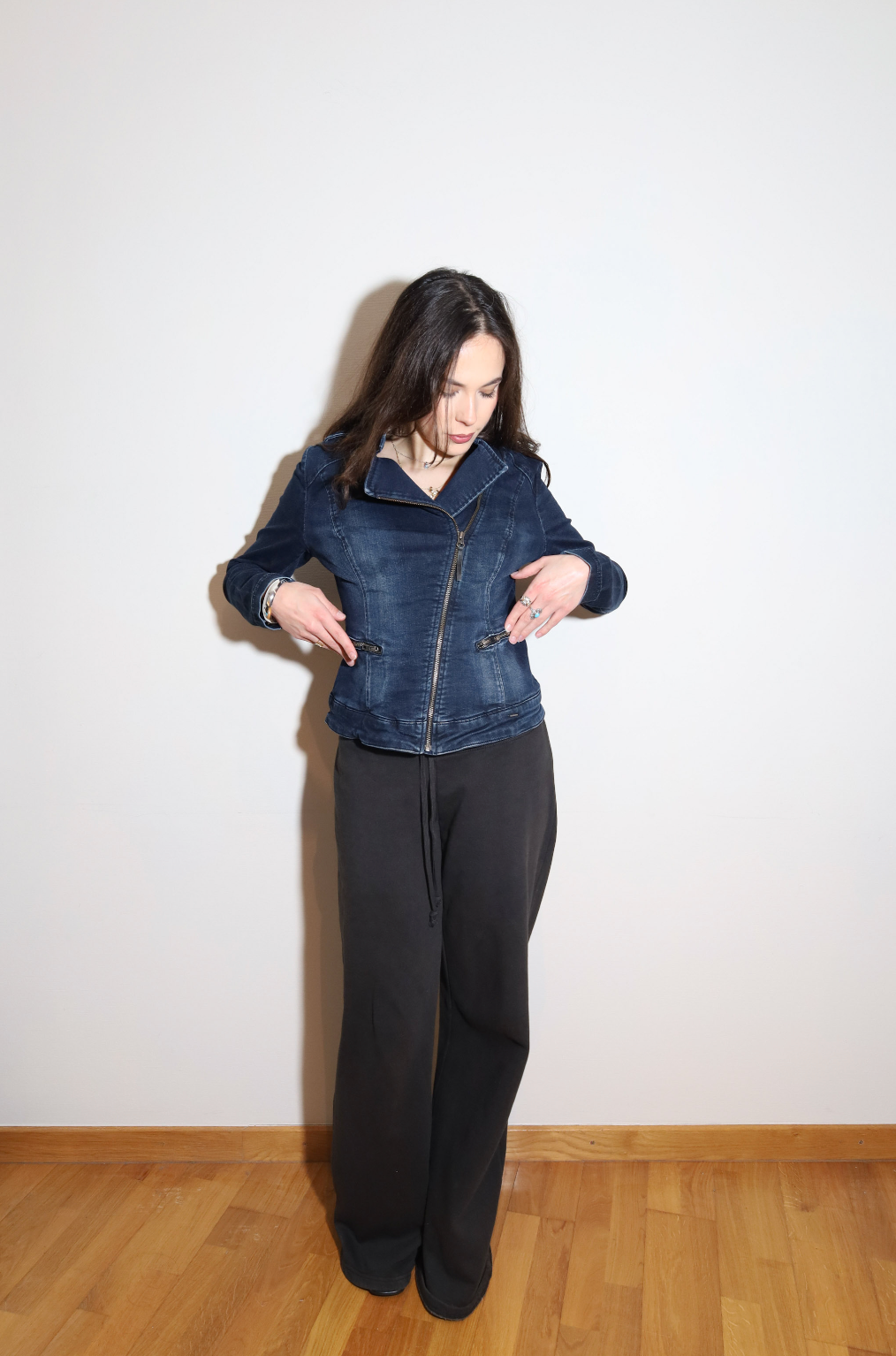 Dark Blue Denim Biker Jacket