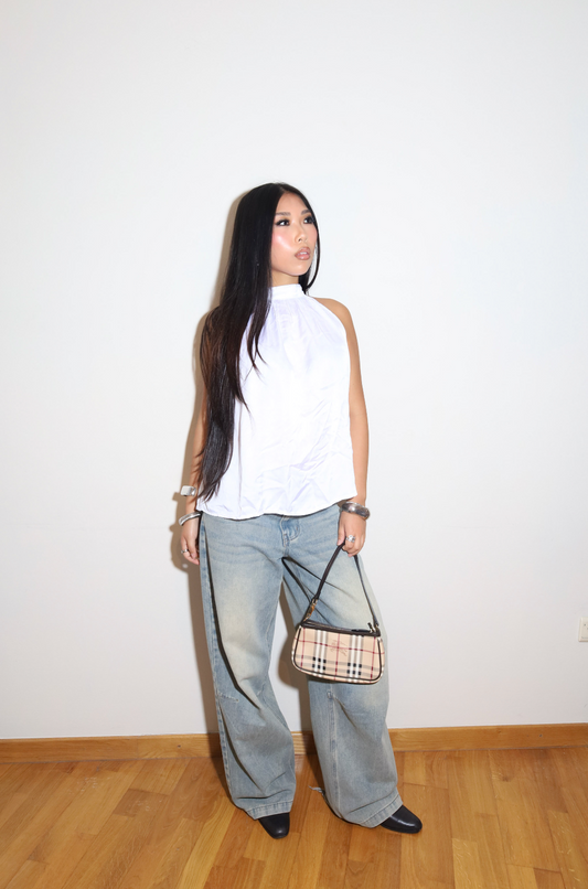 White Halter Open Back Top