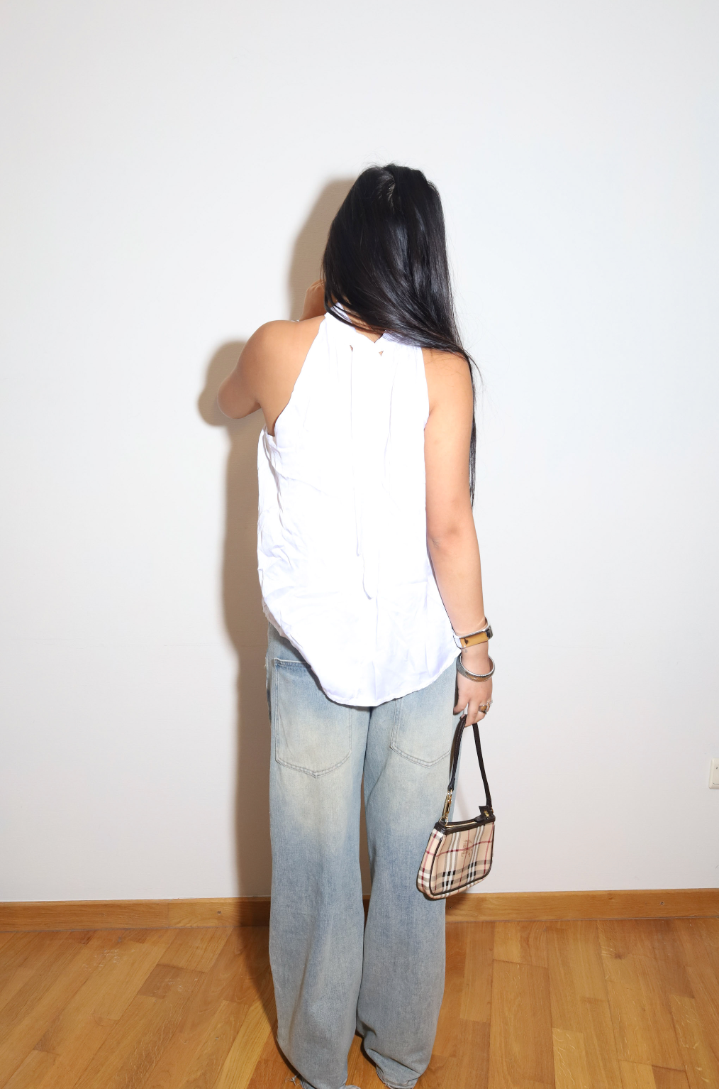 White Halter Open Back Top