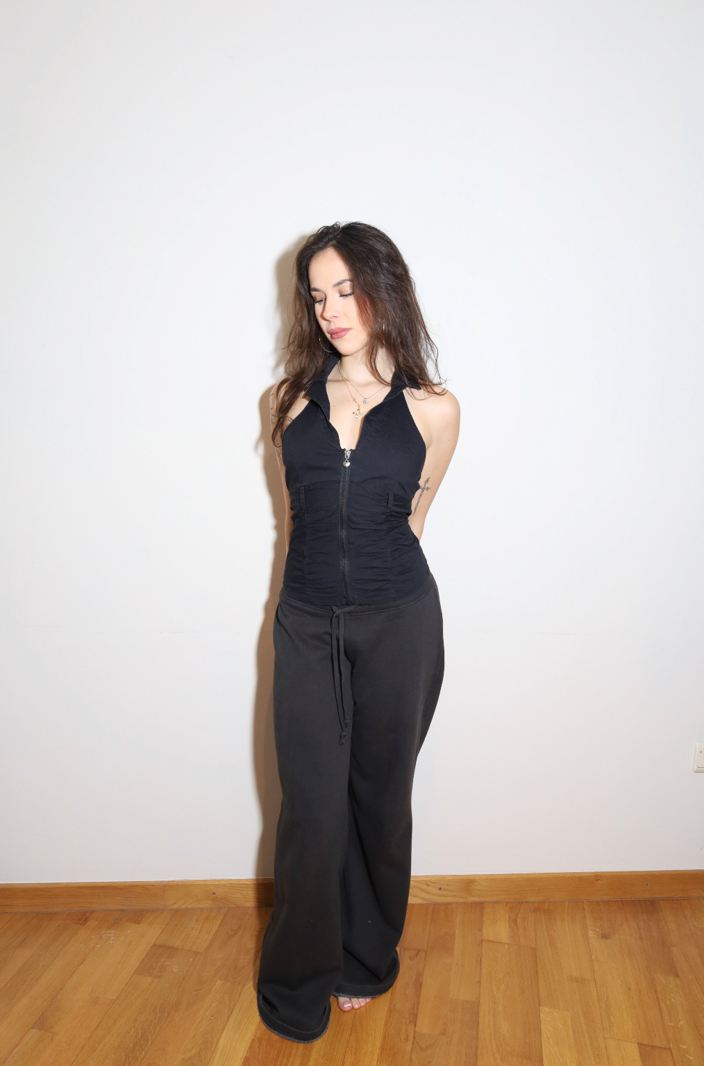 Black Halter Zipper Top