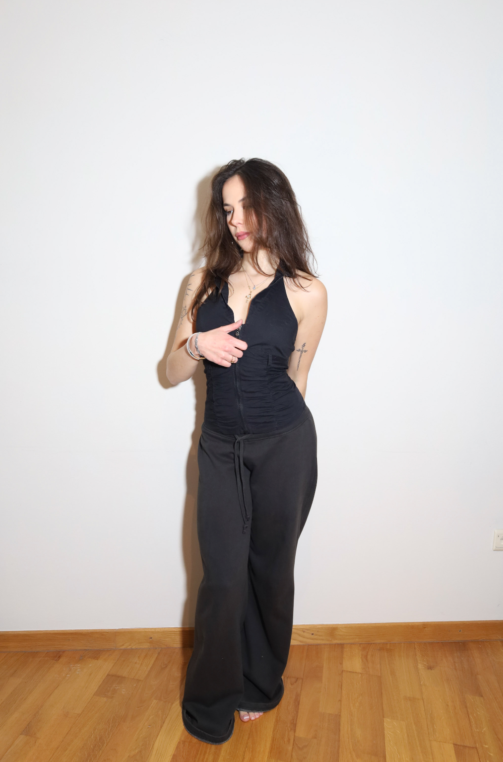 Black Halter Zipper Top