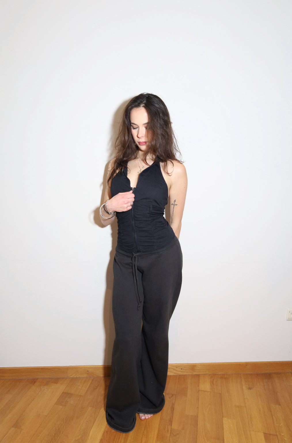 Black Halter Zipper Top